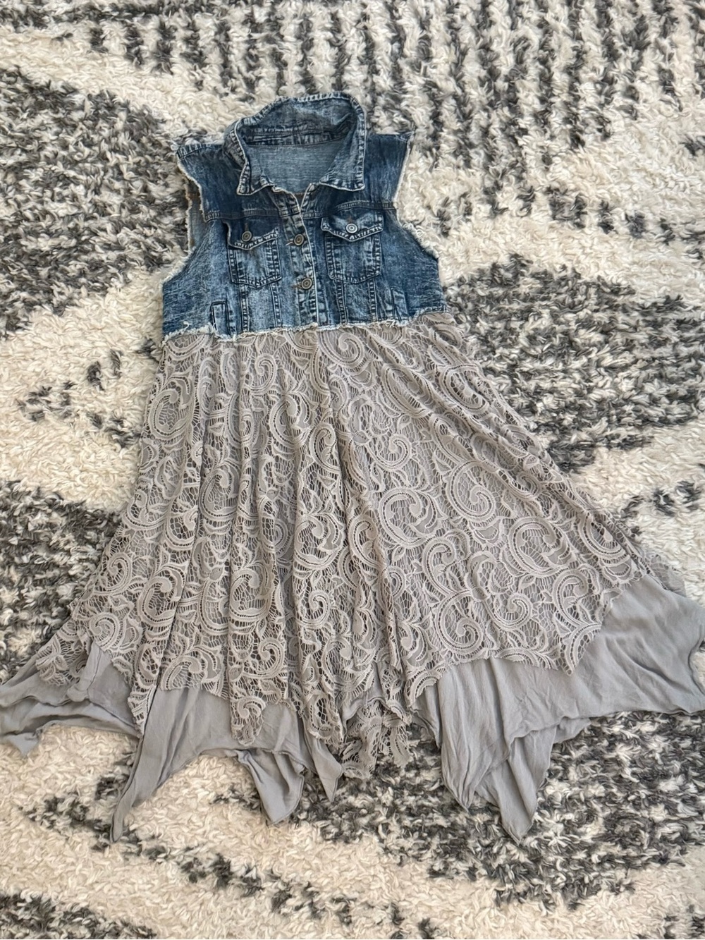 Denim & Lace Grey Women’s Dress- Sleeveless Casual Sundress